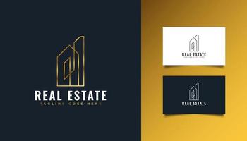 logotipo minimalista de imóveis com estilo de linha em gradiente dourado. construção, arquitetura, construção ou logotipo da casa vetor