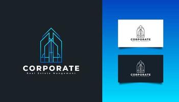 logotipo imobiliário com conceito abstrato e minimalista em gradiente azul. construção, arquitetura, construção ou logotipo da casa vetor