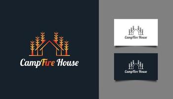 logotipo da casa da fogueira em gradiente laranja com estilo de linha vetor