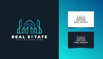 logotipo imobiliário abstrato e moderno em gradiente azul. construção, arquitetura, construção ou logotipo da casa vetor