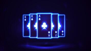 azul brilho néon cassino jogando cartões dentro Sombrio esvaziar cena, poster para seu artes vetor