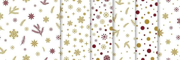 clássico vermelho ouro flocos de neve galhos desatado padronizar conjunto Natal desatado padronizar coleção. inverno Tempo textura Novo ano feriado fundo papel de parede texturas, tecido imprime. vetor ilustração.