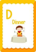flashcard do alfabeto com a letra d para o jantar vetor