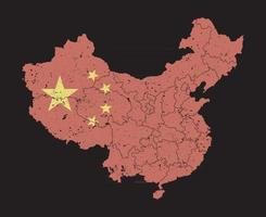 mapa da China com padrão de bandeira e região da província e elemento de partícula de poeira do grunge no mapa. altamente detalhado. cor lisa. vetor. vetor