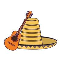 violão e chapéu mexicano vetor