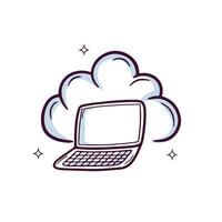 mão desenhado nuvem ícone com computador portátil. rabisco esboço vetor ilustração