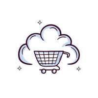mão desenhado nuvem ícone com compras carrinho. rabisco esboço vetor ilustração