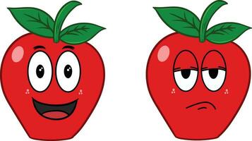 maçã vetor dois expressão engraçado mascote