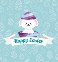 cartão de feliz páscoa com coelho e ovo decorado vetor