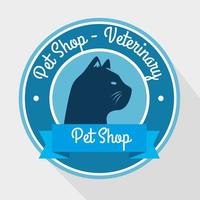 selo veterinário de pet shop com silhueta de gato vetor