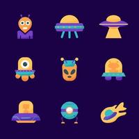 pacote de ícones de OVNIs e alienígenas vetor