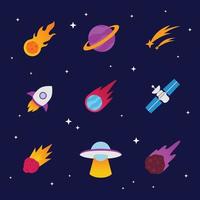 conjunto de ícones do espaço de meteoros vetor