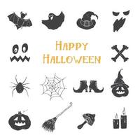conjunto de ícones de halloween, elementos de design desenhados à mão, ilustração vetorial vetor