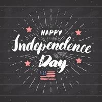 feliz dia da independência cartão vintage dos EUA, celebração do Estados Unidos da América. letras de mão, ilustração em vetor design retro texturizado grunge feriado americano.