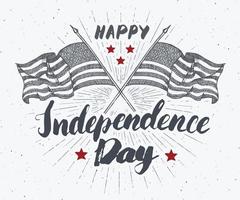 feliz dia da independência cartão vintage dos EUA, celebração do Estados Unidos da América. letras de mão, ilustração em vetor design retro texturizado grunge feriado americano.