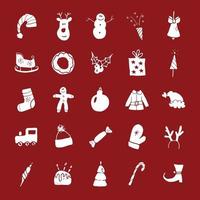 ícones de natal e ano novo rabiscos desenhados à mão, ilustração vetorial vetor
