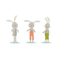 conjunto de desenhos animados bonitos dos coelhinhos da Páscoa, design de embalagens de cartões postais de banner vetor