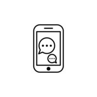 notificações de mensagem de bate-papo de telefone móvel ícone de vetor de estilo de contorno de linha isolado, pictograma de discursos de bolha de bate-papo em smartphone, conceito de conversa online, mensagem falada, conversa, símbolo de diálogo