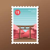 Primavera Tóquio Meiji Santuário Torii Selo Postal Vector