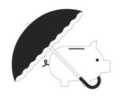 guarda-chuva cobrir porquinho banco plano monocromático isolado vetor objeto. editável Preto e branco linha arte desenho. simples esboço local ilustração para rede gráfico Projeto