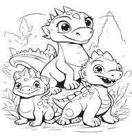 coloração página para crianças, minúsculo dinossauros vetor