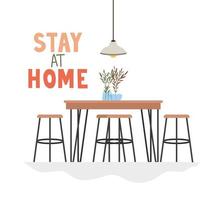 letras para ficar em casa com mesa, cadeiras, plantas, decoração de lâmpadas vetor
