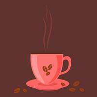 uma caneca do recentemente fabricado perfumado café, uma quente bebida, Preto café. uma copo do desenho animado estilo café com feijões, mundo café dia, isolado. vetor