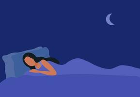 durma bem conceito, mulher saudável dorme na cama ilustração vetorial vetor