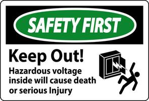 segurança primeiro placa manter Fora perigoso Voltagem dentro, vai causa morte ou sério prejuízo vetor