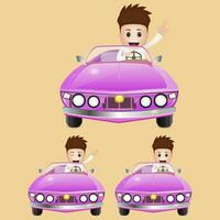 desenho animado personagem masculino dirigindo roxa esporte carro vetor