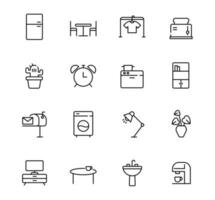 coleção de ícones de adereços de interiores de móveis. delinear ilustração de design simples. vetor