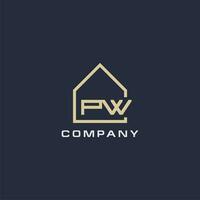 inicial carta pw real Estado logotipo com simples cobertura estilo Projeto Ideias vetor