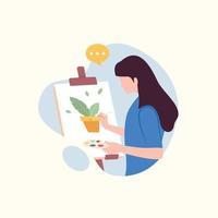 mulher artista pintando um conceito de design de clip-art de planta vetor