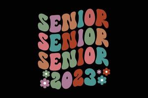 Senior 2023 retro groovy ondulado t camisa Projeto vetor