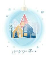 Natal cartão Projeto com uma inverno panorama dentro uma vidro Natal ornamento. vetor