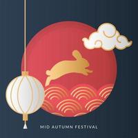 pôster do festival do meio do outono com coelho dourado vetor