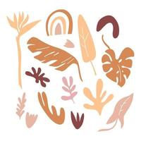 conjunto com ramos de folhas, formas, flores isoladas no fundo branco. ilustração em vetor silhueta. design para padrão, banner, cartão, logotipo