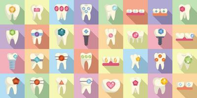 dente gemas ícones conjunto plano vetor. Cuidado dental vetor