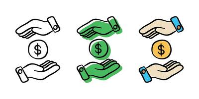 conjunto do mão desenhado ilustração financeiro ícone com cor variante vetor