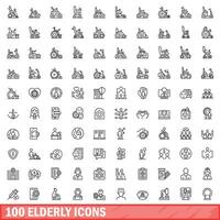 100 idosos ícones definir, esboço estilo vetor