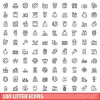 100 lixo ícones definir, esboço estilo vetor