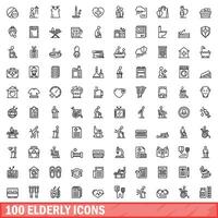 100 idosos ícones definir, esboço estilo vetor