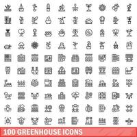 100 estufa ícones definir, esboço estilo vetor
