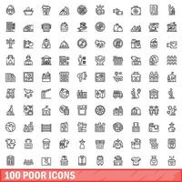 100 pobre ícones definir, esboço estilo vetor