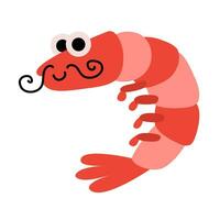 desenho animado camarão com uma bigode. mar personagem para logotipo, ícone dentro cor plano estilo. vetor