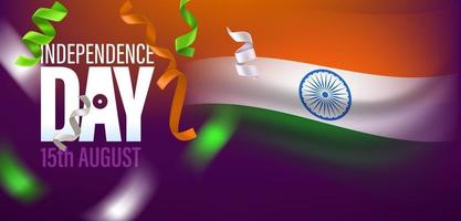 Dia da independência da Índia vetor cartão comemorativo com bandeira e inscrição