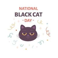 nacional Preto gato dia. fofa gato. celebração, feriado, doméstico gato vetor