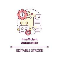 insuficiente automação conceito ícone. relacionado com tecnologia desafio dentro saúde pública sistema abstrato idéia fino linha ilustração. isolado esboço desenho. editável acidente vascular encefálico vetor