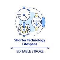 mais curta tecnologia Expectativa de vida conceito ícone. moderno público setor questão abstrato idéia fino linha ilustração. isolado esboço desenho. editável acidente vascular encefálico vetor