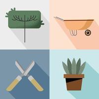 quatro ícones de jardinagem vetor